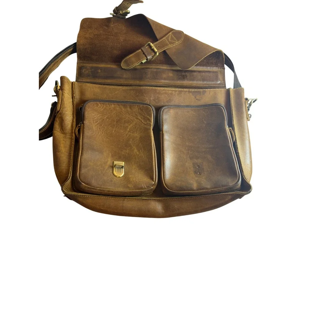 Distressed Brown Leather Messenger Bag Laptop Satchel Briefcase Crossbody Rugged